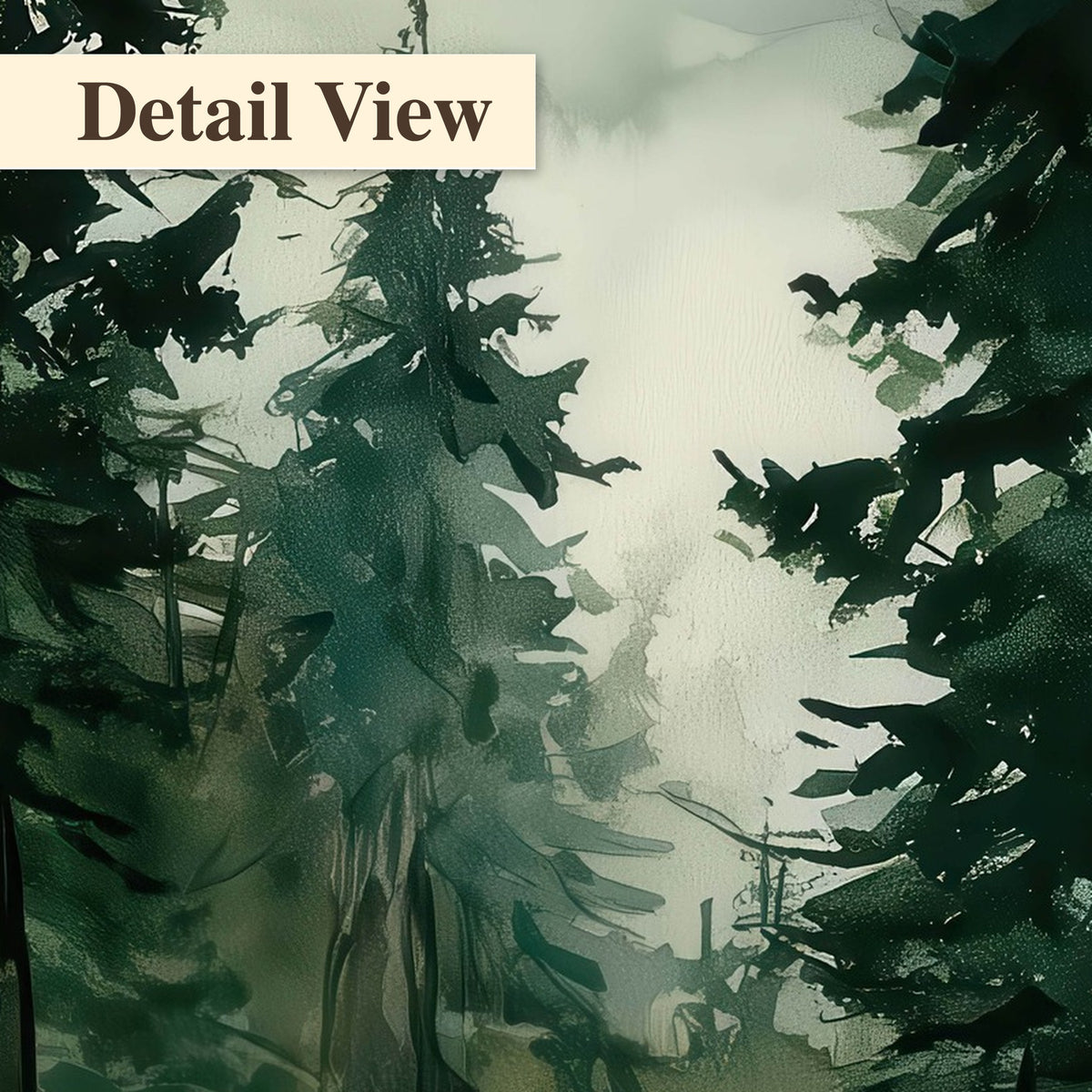 Misty mountain pines watercolor detail close-up