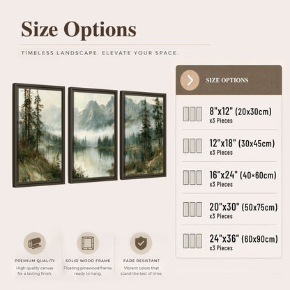 Misty alpine lake painting 3 piece framed canvas size options