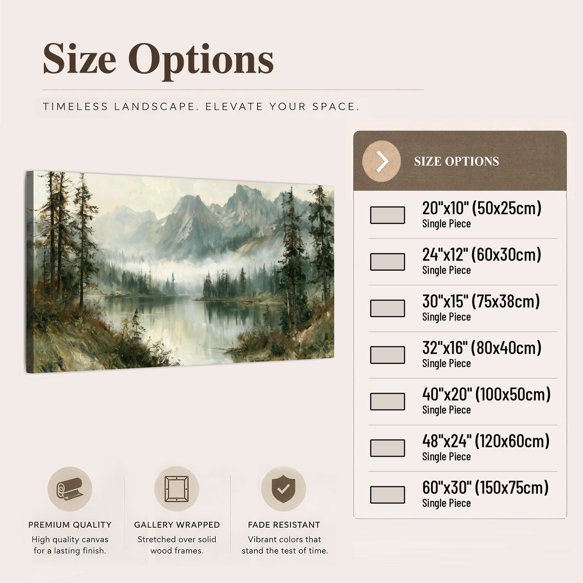 Misty alpine lake painting canvas wall art size options