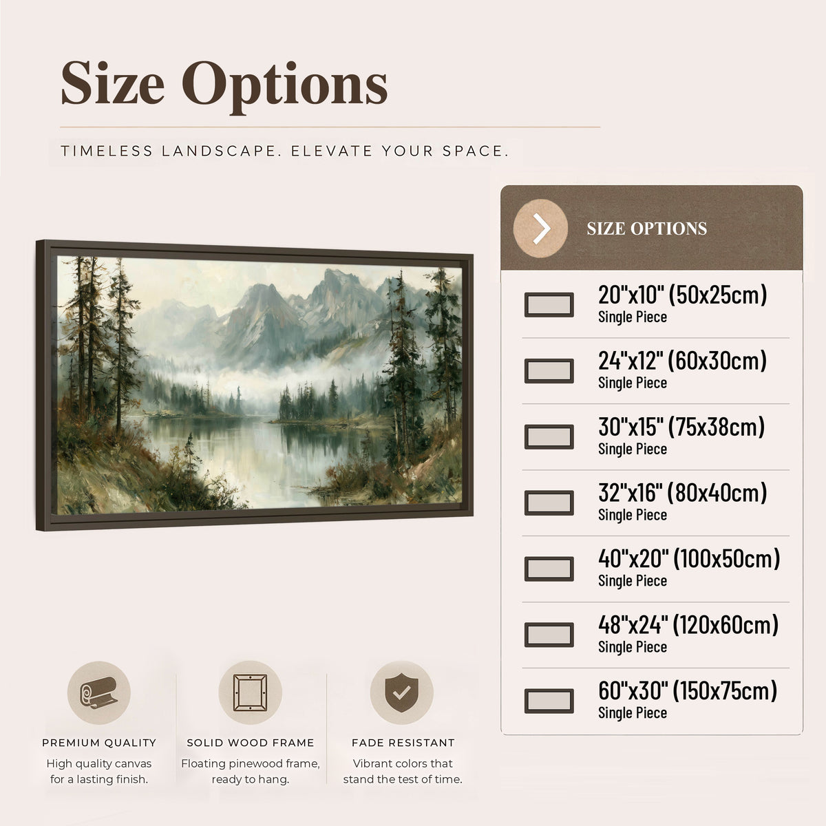 Misty alpine lake painting framed canvas wall art size options