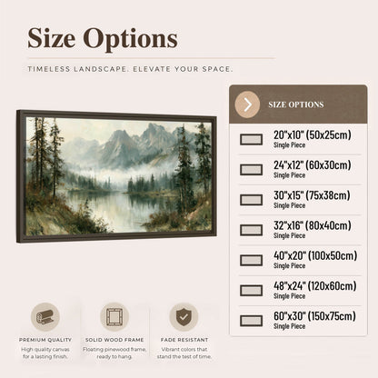Misty alpine lake painting framed canvas wall art size options