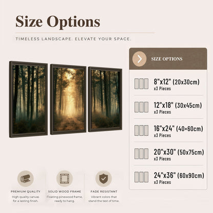 Golden forest path painting 3 piece framed canvas size options