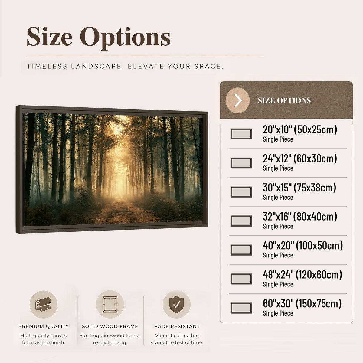 Golden forest path painting framed canvas wall art size options
