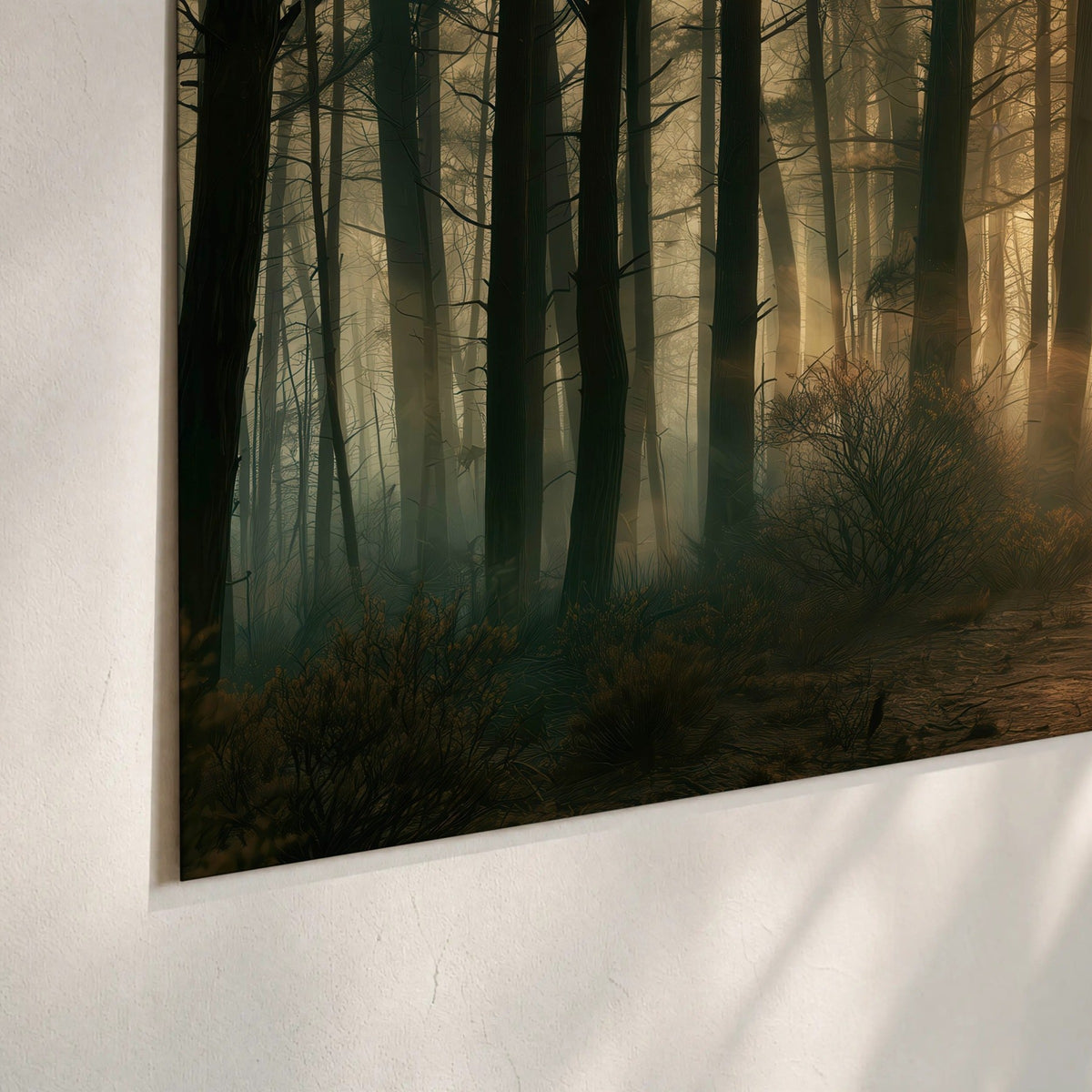 Golden forest path painting poster print close-up on matte paper