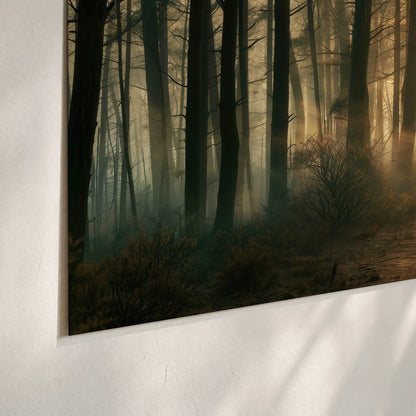 Golden forest path painting poster print close-up on matte paper