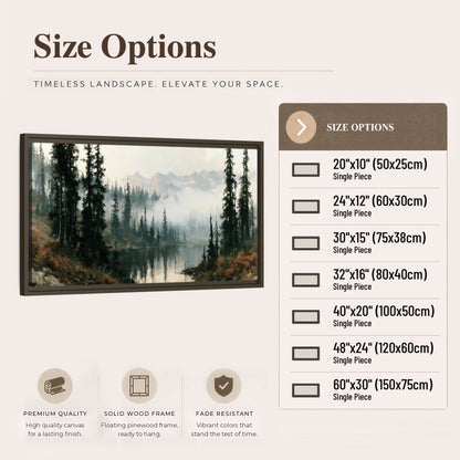 Misty pine lake mountain painting framed canvas wall art size options