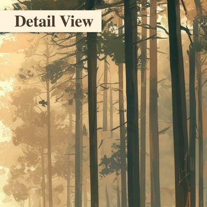 Sunlit pine forest road painting detail close-up