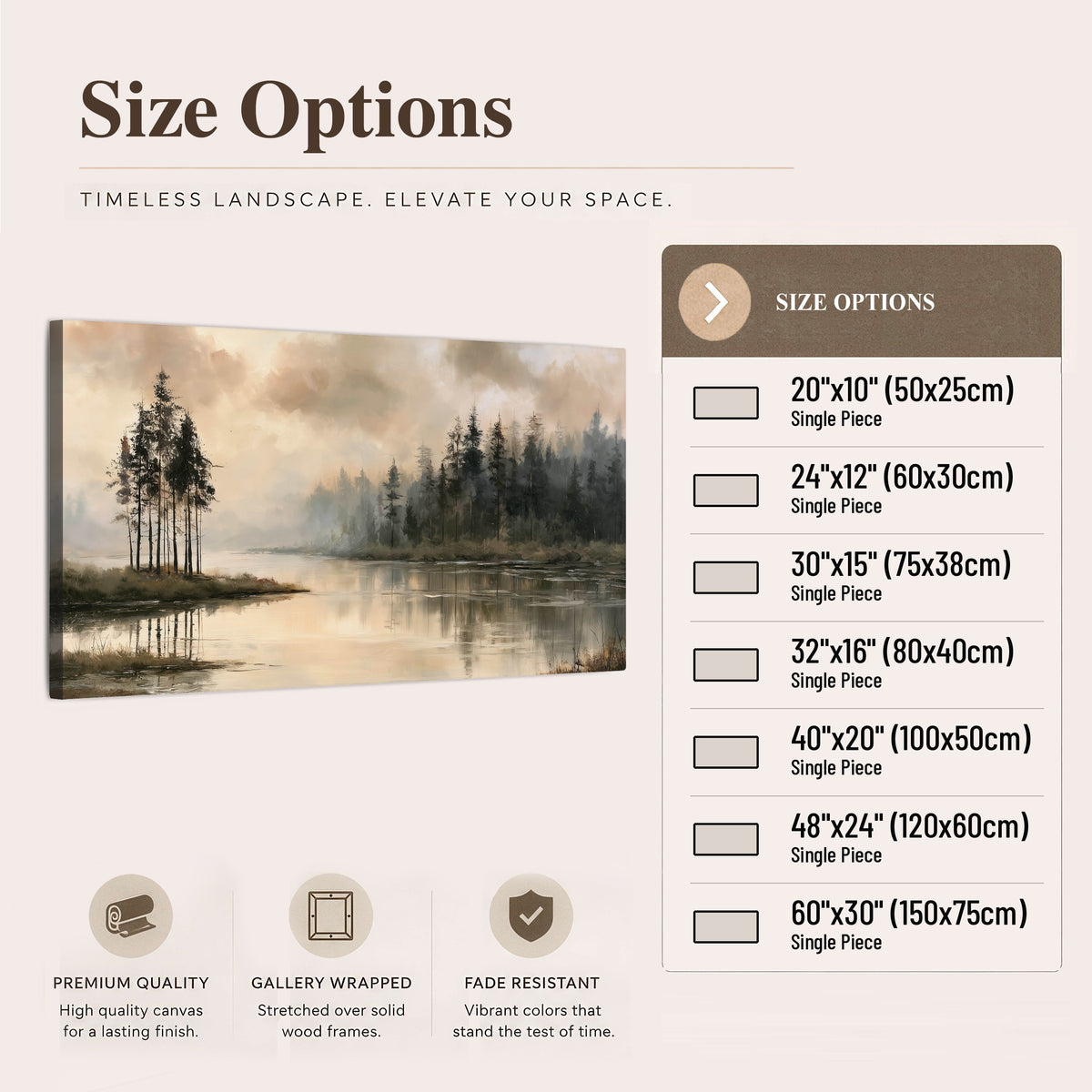 Misty lake pines painting canvas wall art size options