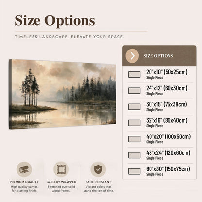 Misty lake pines painting canvas wall art size options