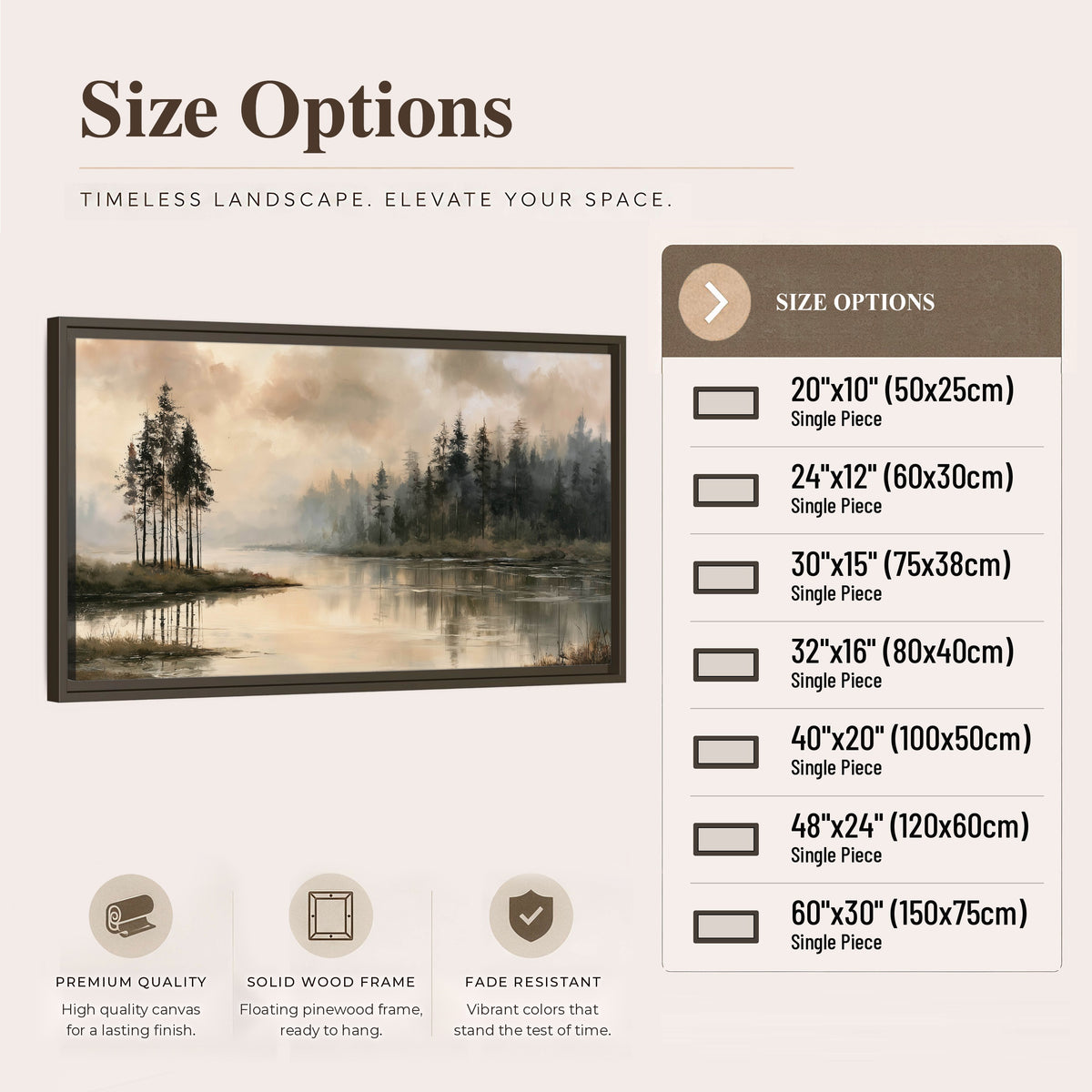 Misty lake pines painting framed canvas wall art size options