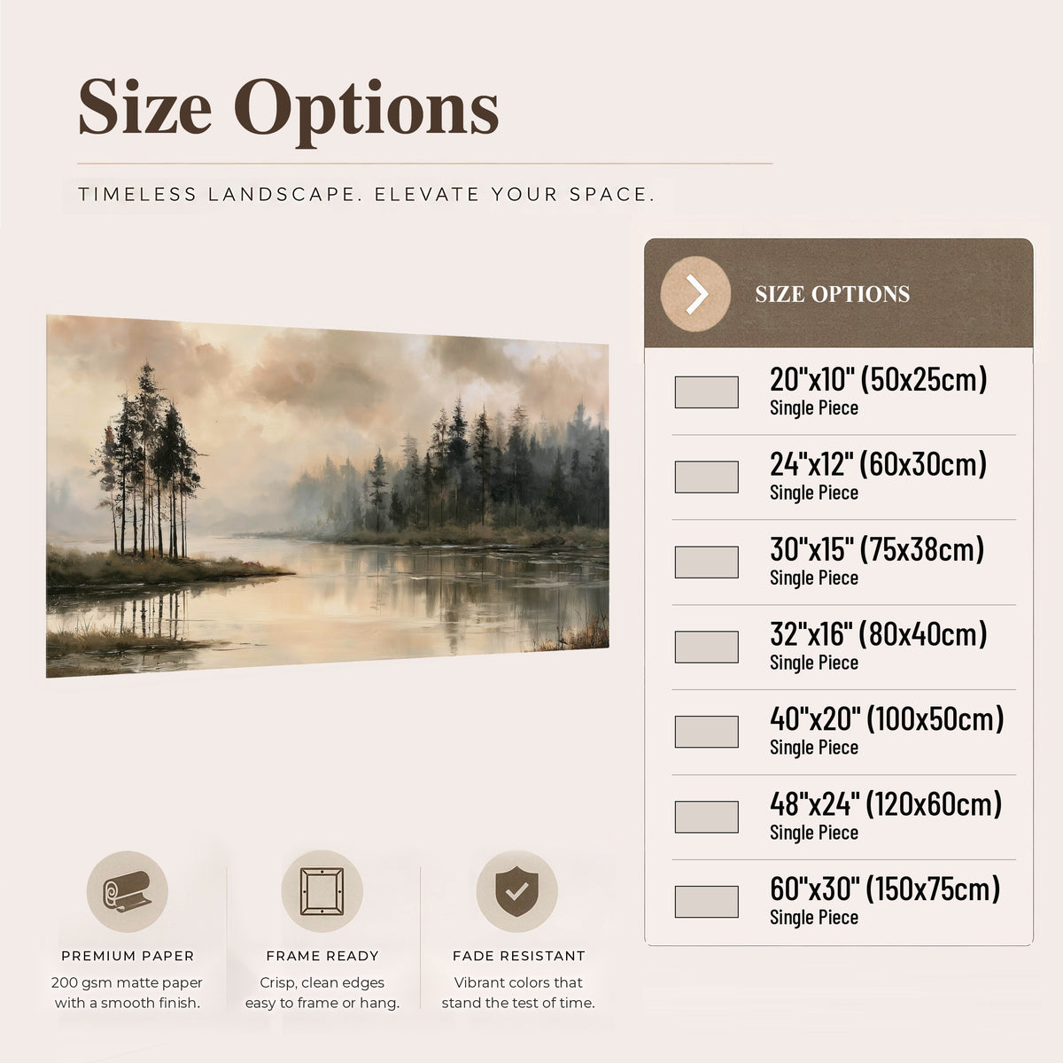 Misty lake pines painting poster print size options