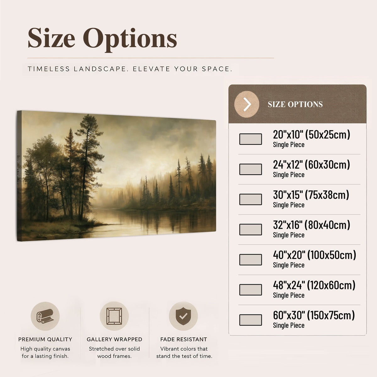 Sepia river forest painting canvas wall art size options