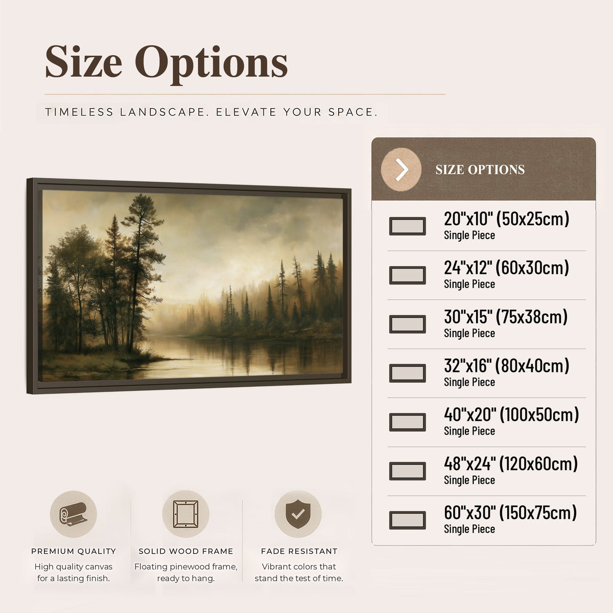 Sepia river forest painting framed canvas wall art size options