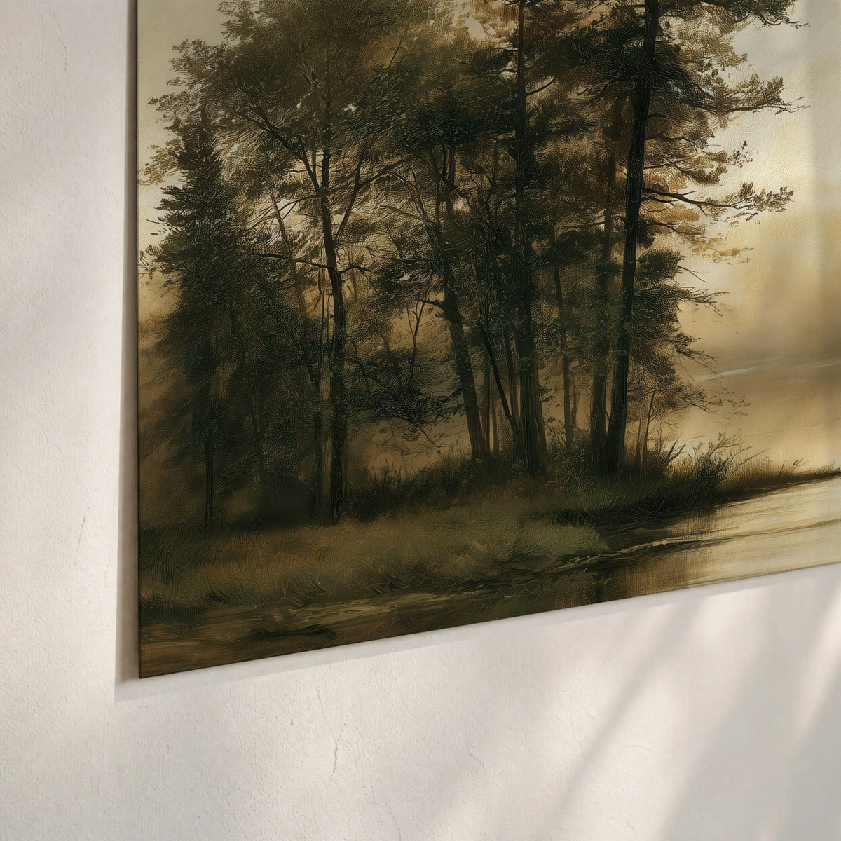 Sepia river forest painting poster print close-up on matte paper