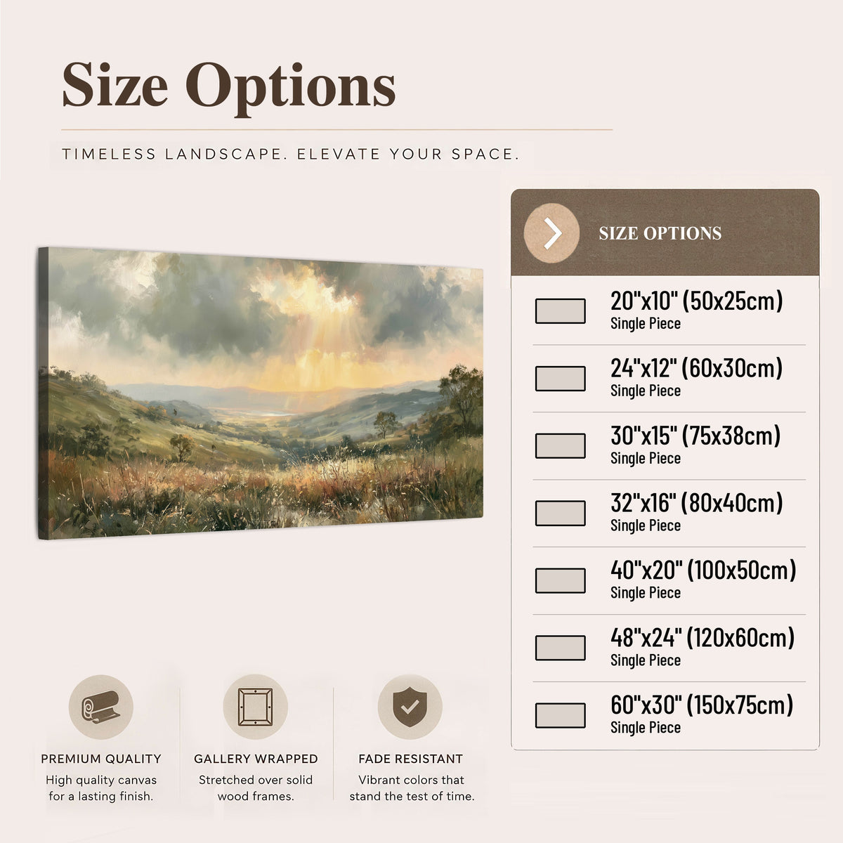 Golden sun rays valley painting canvas wall art size options