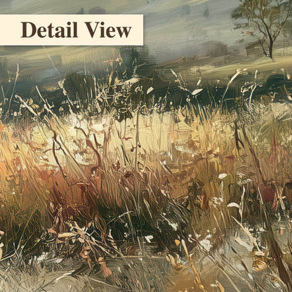 Golden sun rays valley painting detail close-up