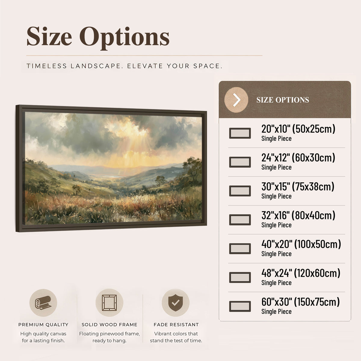 Golden sun rays valley painting framed canvas wall art size options