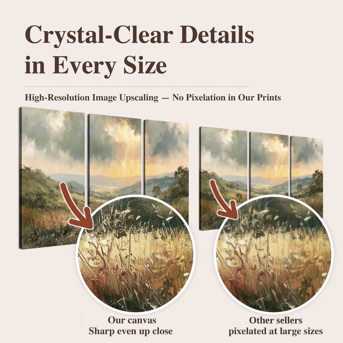 Golden sun rays valley painting high-resolution print quality comparison
