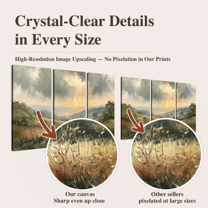 Golden sun rays valley painting high-resolution print quality comparison