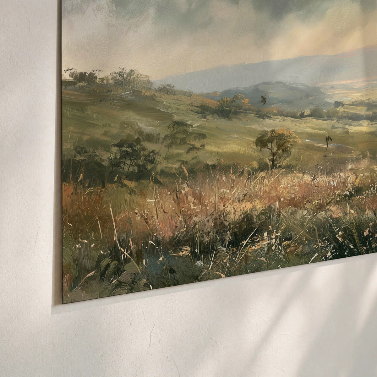 Golden sun rays valley painting poster print close-up on matte paper