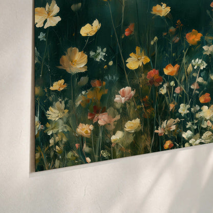 Moody wildflower garden painting poster print close-up on matte paper