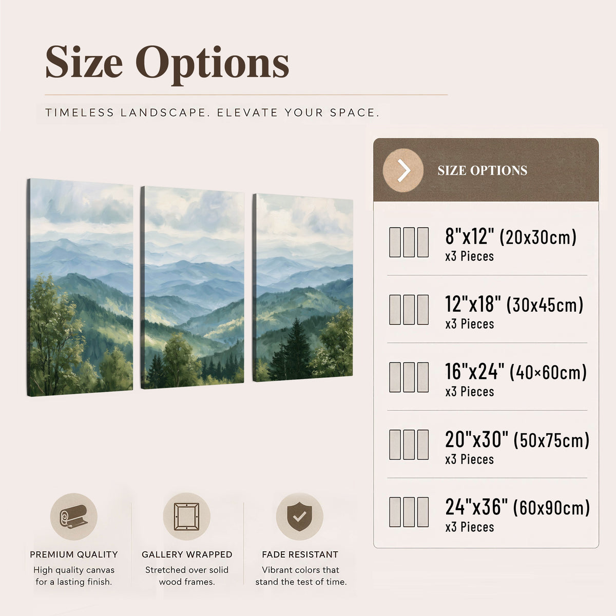 Smoky mountain vista painting 3 piece canvas wall art size options