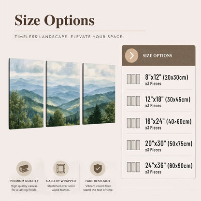 Smoky mountain vista painting 3 piece canvas wall art size options