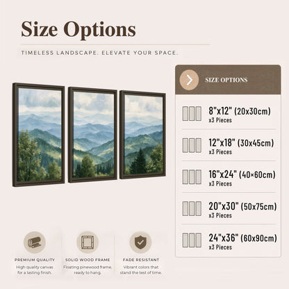 Smoky mountain vista painting 3 piece framed canvas size options
