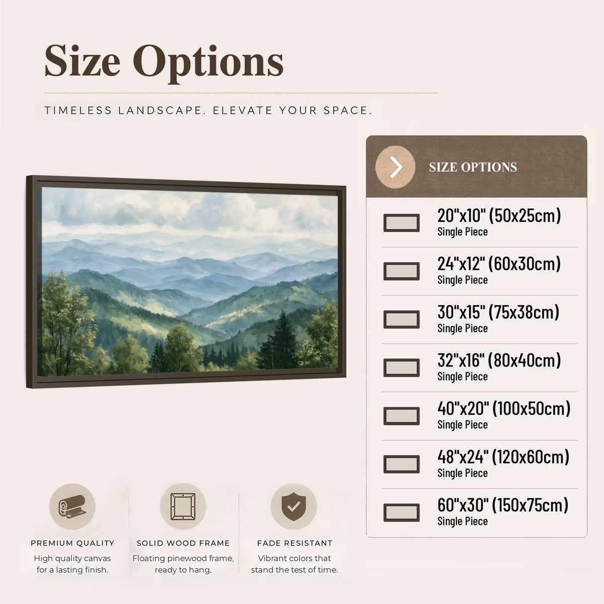 Smoky mountain vista painting framed canvas wall art size options