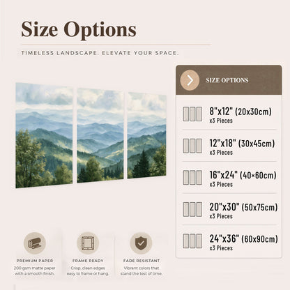 Smoky mountain vista painting set of 3 poster prints size options