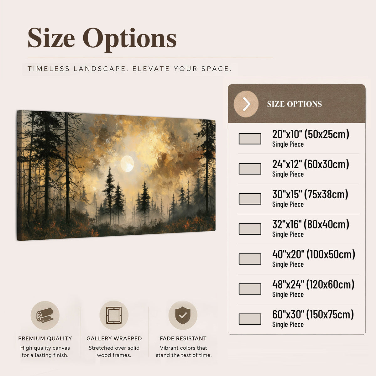 Moonlit pine forest painting canvas wall art size options
