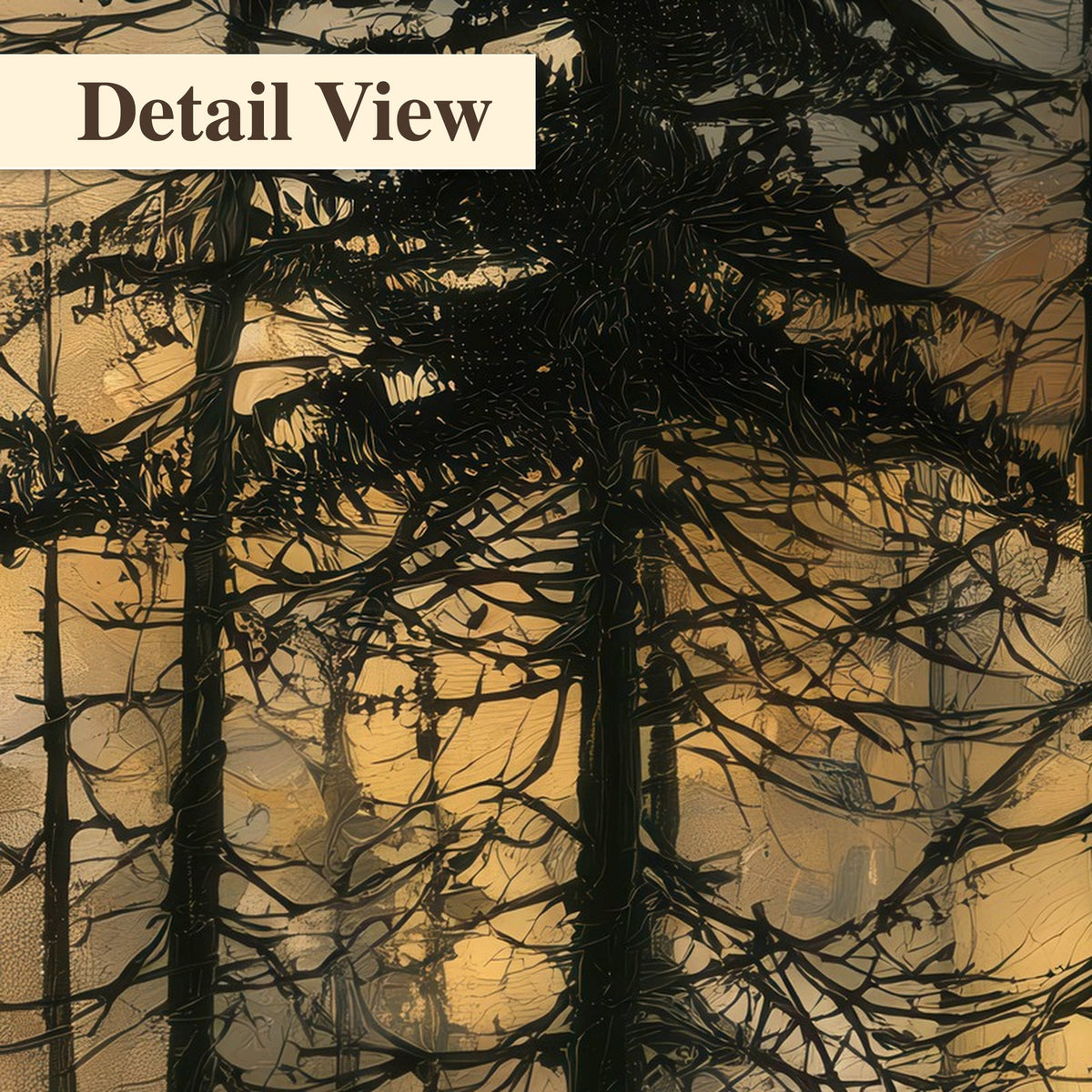 Moonlit pine forest painting detail close-up