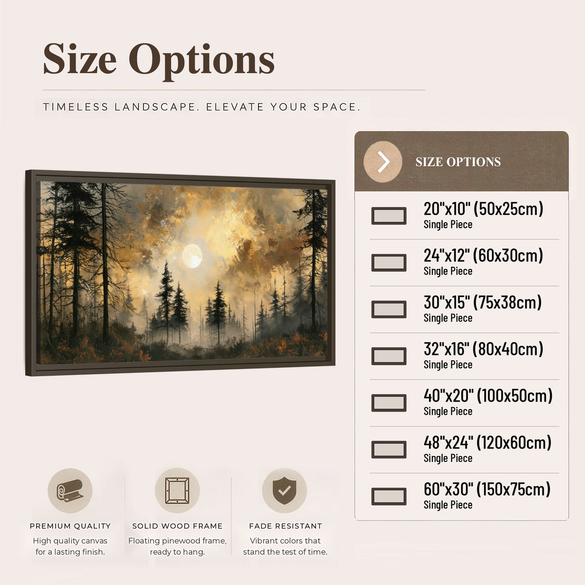 Moonlit pine forest painting framed canvas wall art size options