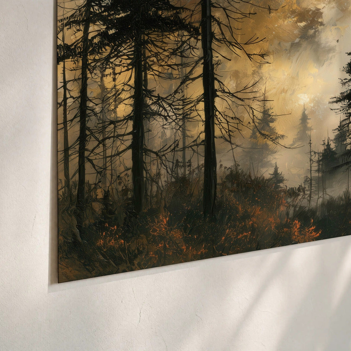 Moonlit pine forest painting poster print close-up on matte paper