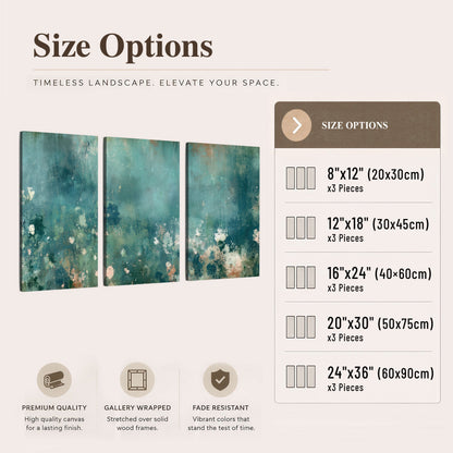 Teal abstract garden painting 3 piece canvas wall art size options