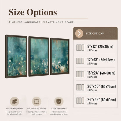 Teal abstract garden painting 3 piece framed canvas size options