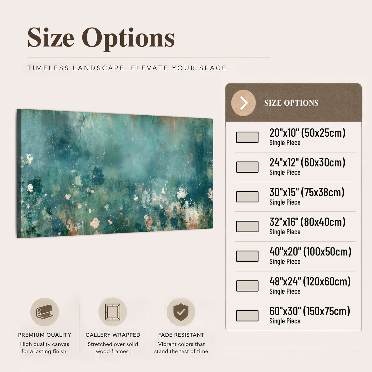Teal abstract garden painting canvas wall art size options