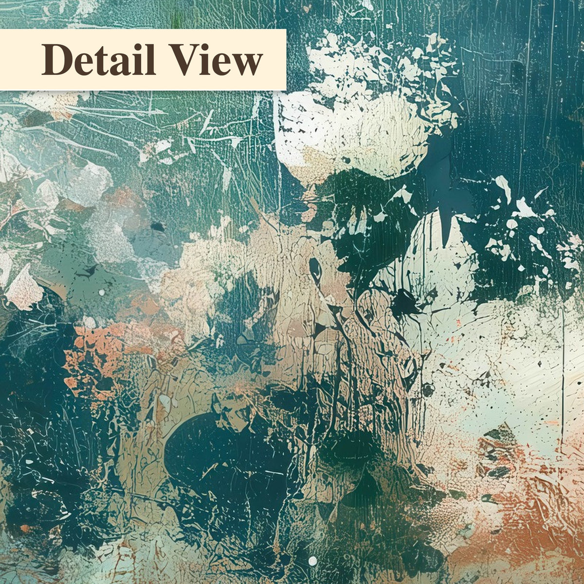 Teal abstract garden painting detail close-up