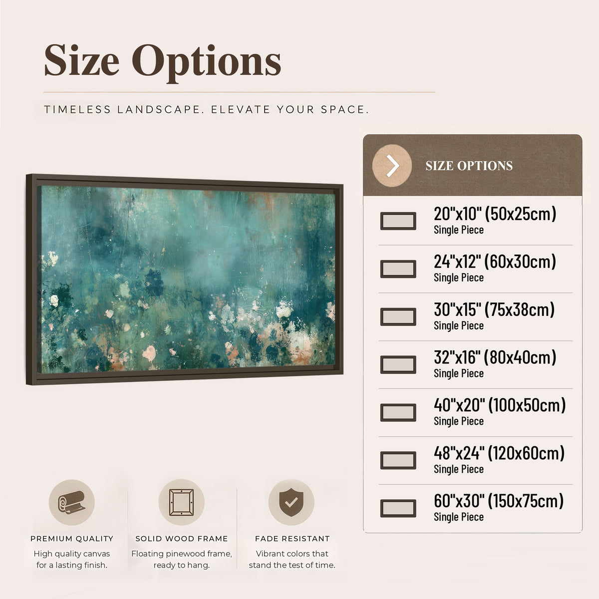 Teal abstract garden painting framed canvas wall art size options