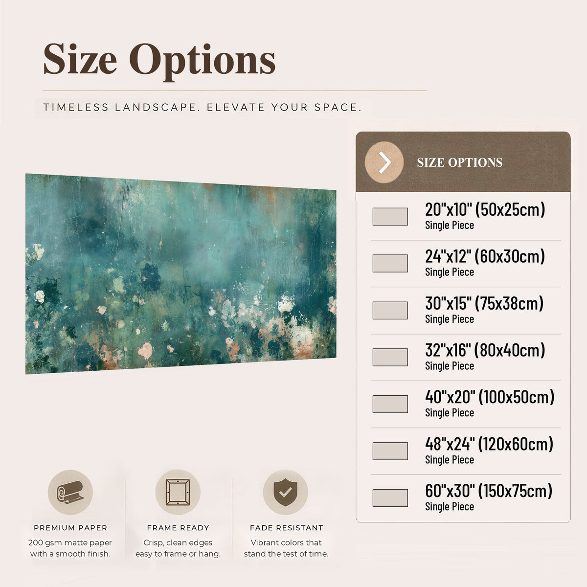 Teal abstract garden painting poster print size options