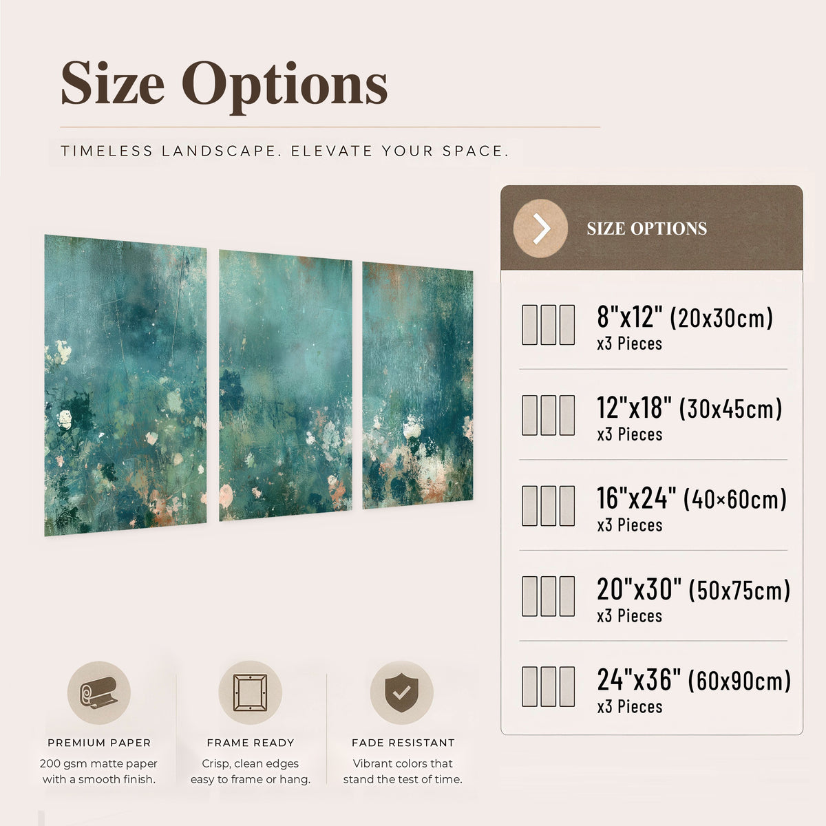 Teal abstract garden painting set of 3 poster prints size options