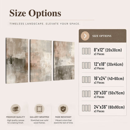 Blush and taupe abstract painting 3 piece canvas wall art size options