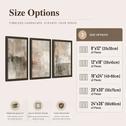 Blush and taupe abstract painting 3 piece framed canvas size options