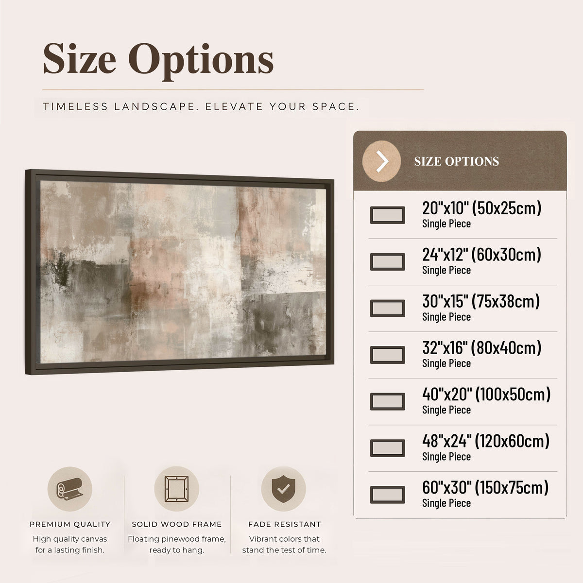 Blush and taupe abstract painting framed canvas wall art size options