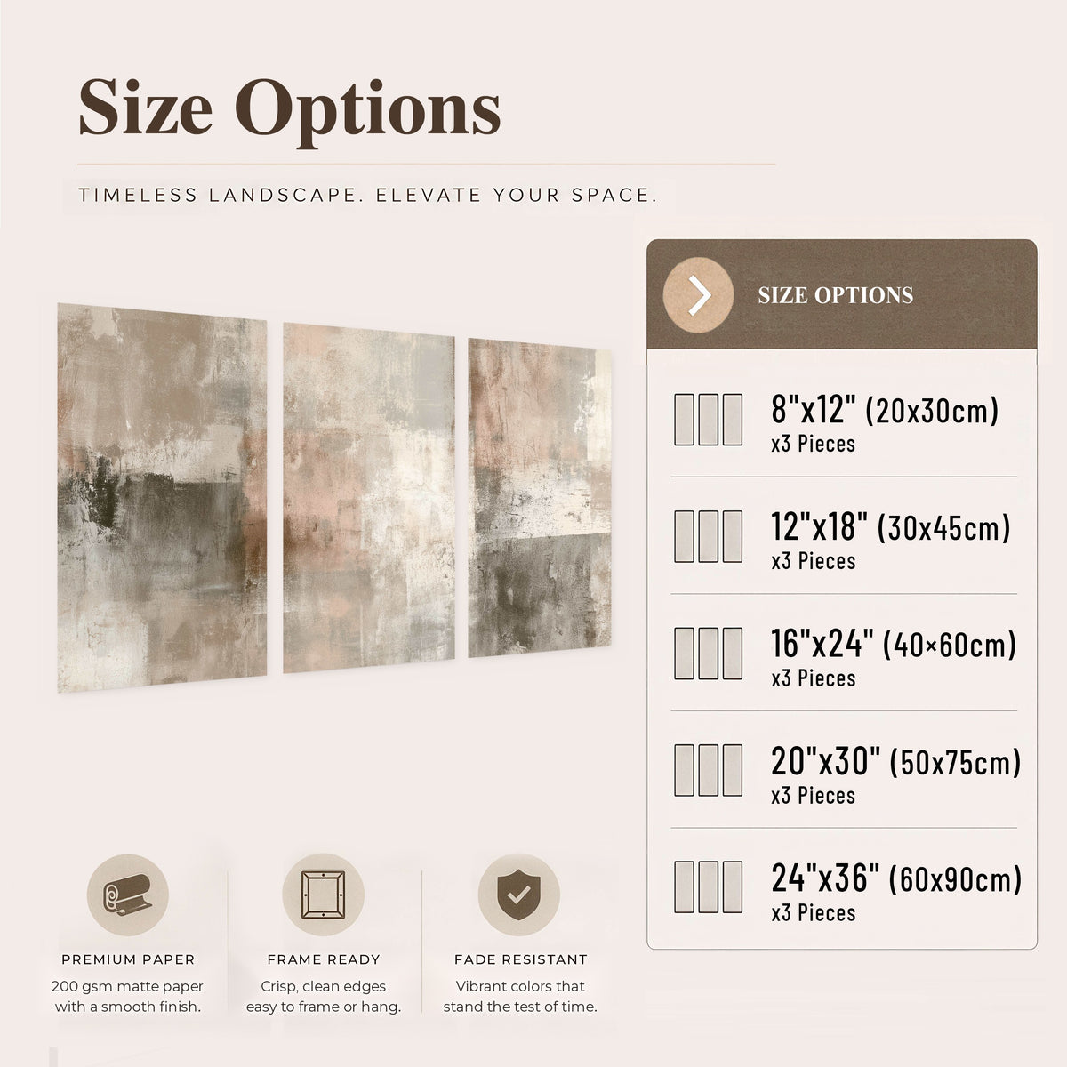 Blush and taupe abstract painting set of 3 poster prints size options