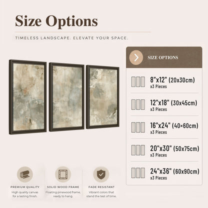Neutral marble abstract painting 3 piece framed canvas size options