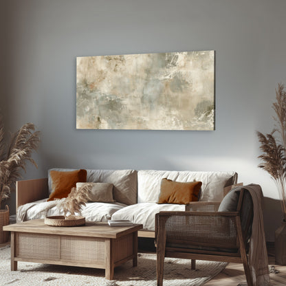Neutral marble abstract painting canvas wall art in a rustic living room