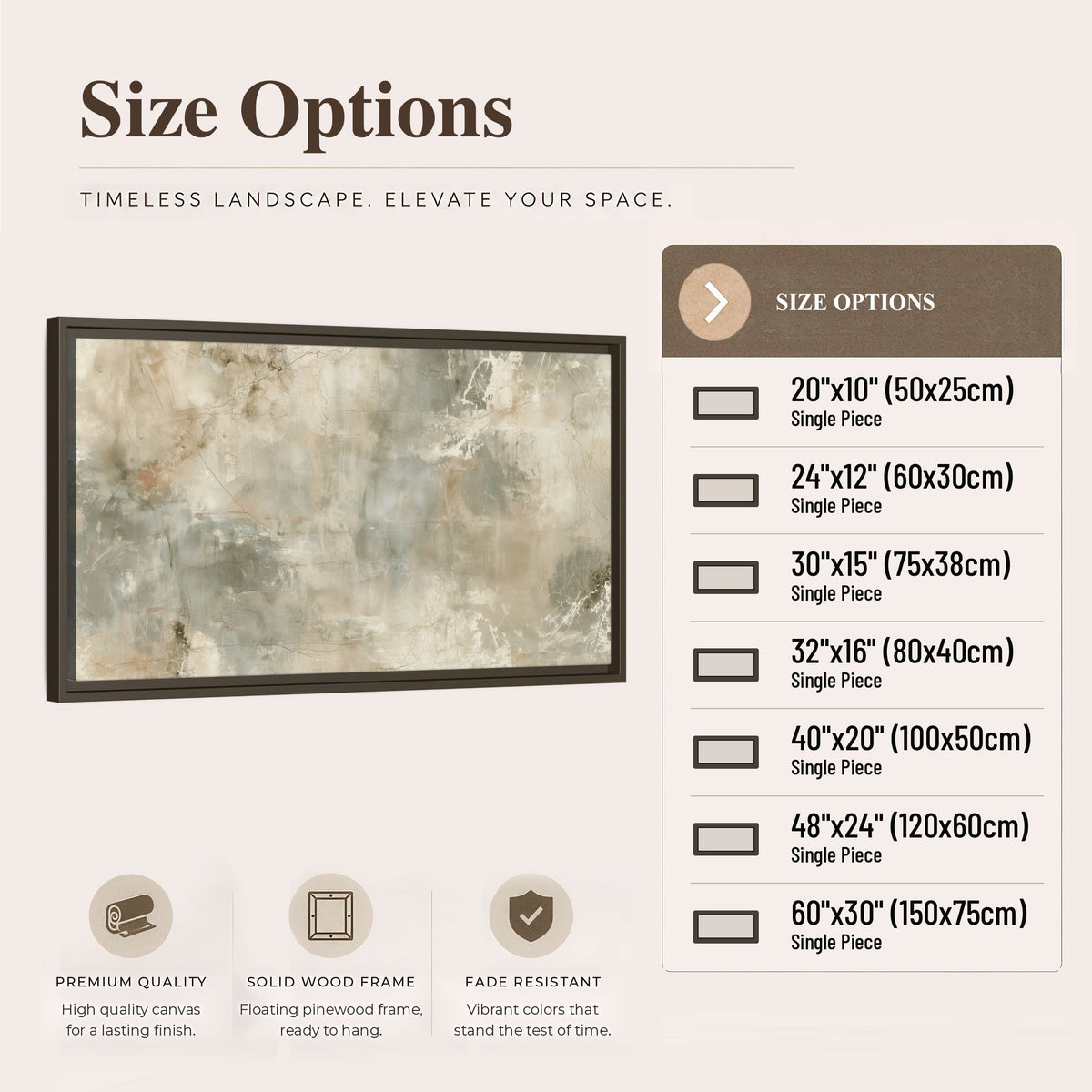 Neutral marble abstract painting framed canvas wall art size options