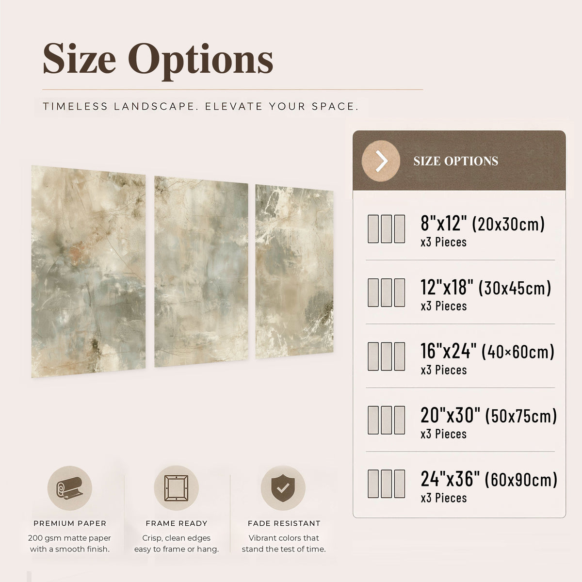 Neutral marble abstract painting set of 3 poster prints size options