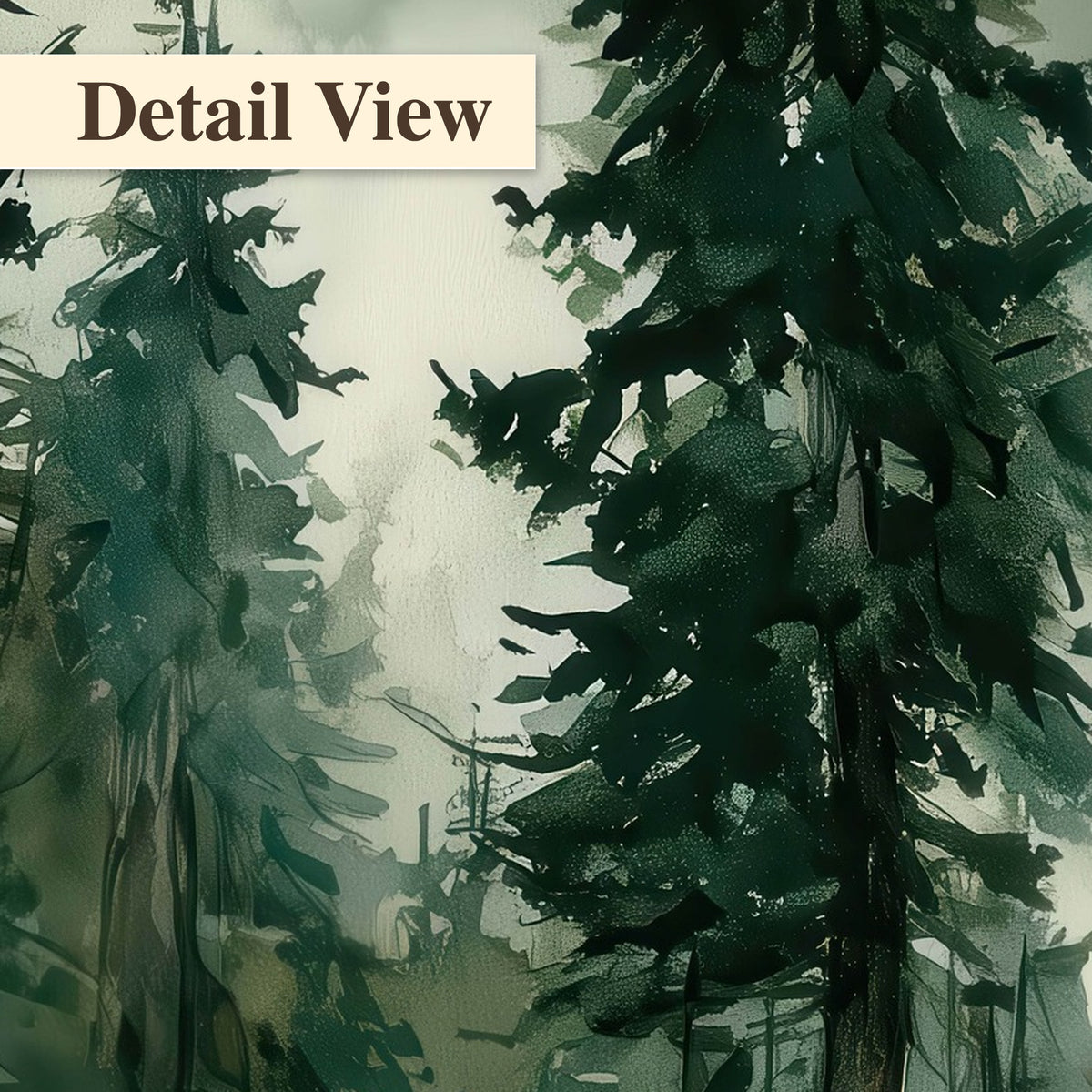 Watercolor misty mountain forest painting detail close-up